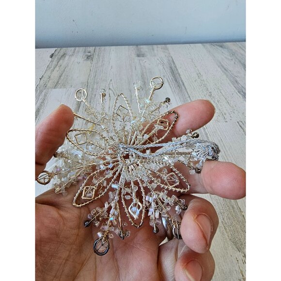 Vintage silver snowflake‎ beaded ornament star Xmas tree star with a gold top - Picture 10 of 11